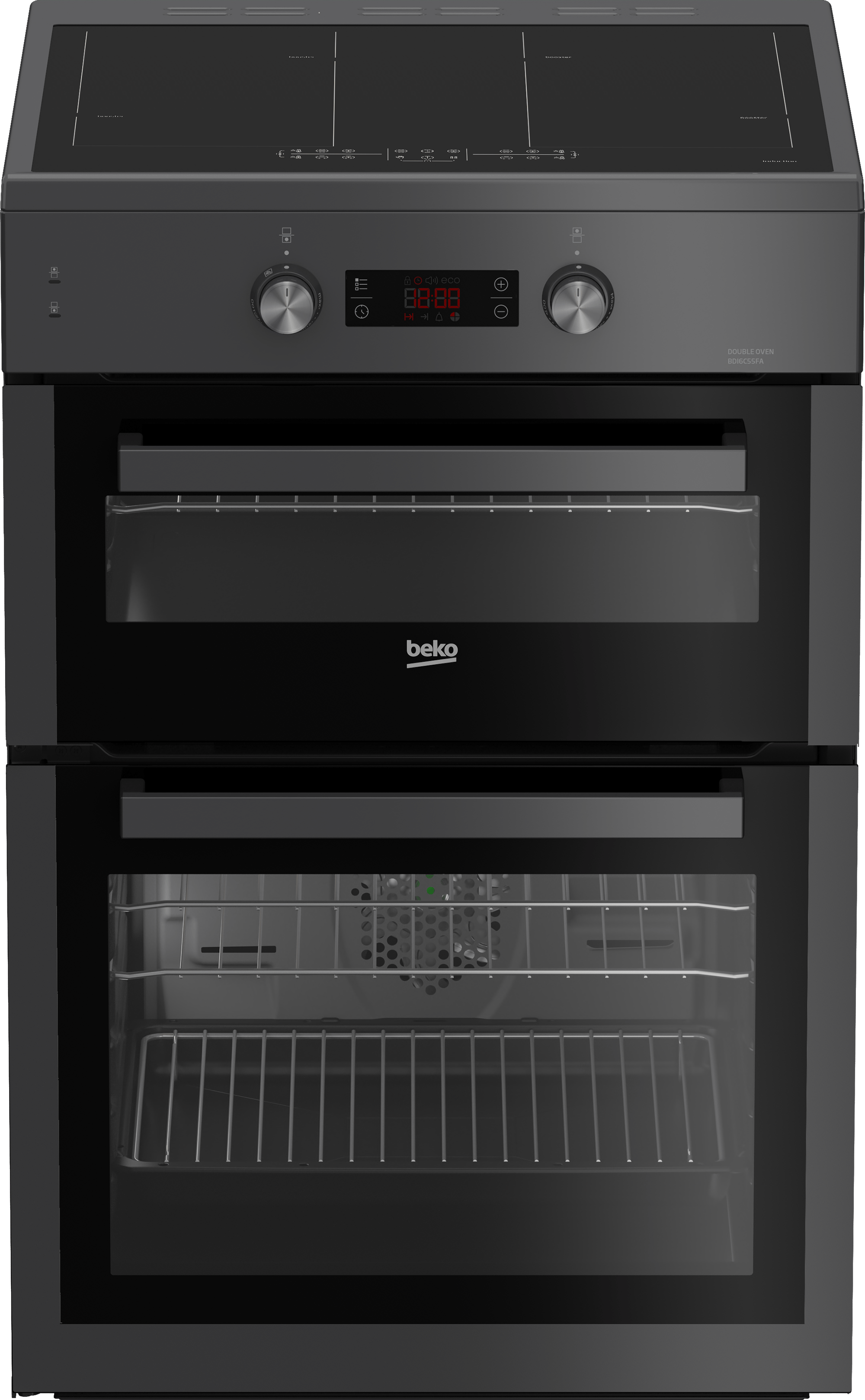 Freestanding double oven with induction hob outlet